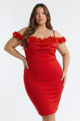 Symphony Plus Size Night Out Dress - Off The Shoulder Floral Appliques Plus Size Mini Dress
