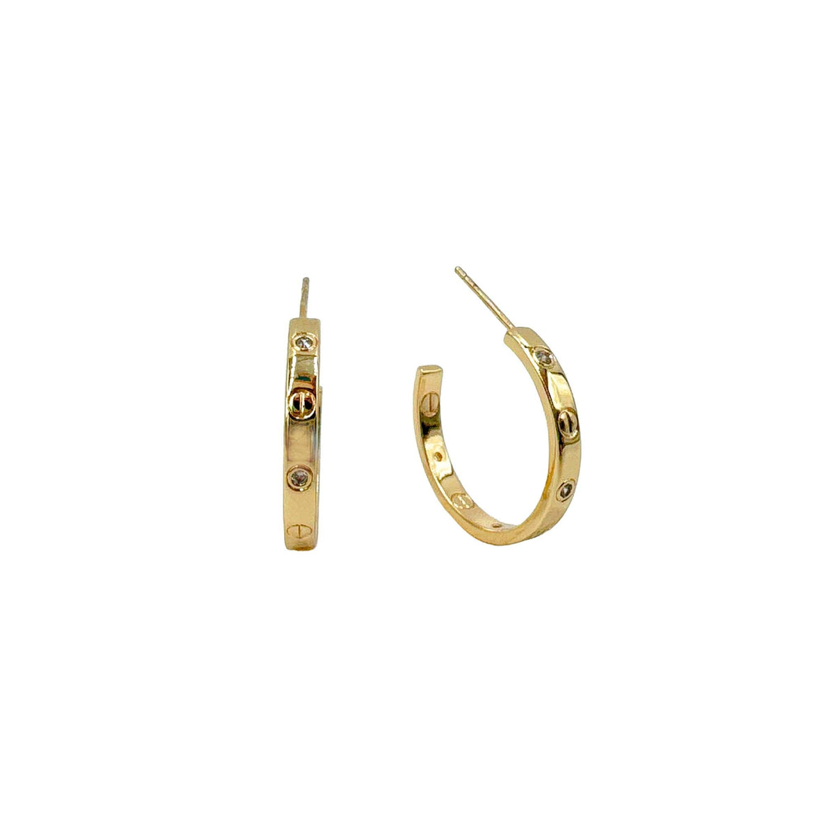 Gold Screw Detail Hoop Earrings