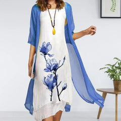 Bloom | Women's Floral Print 2 Piece Dress Set with Sheer Cardigan