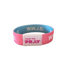 Tap To Pray Wristband in Blue & Pink WWJD