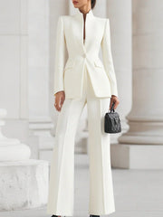 Vina | Women's Two-Piece Suit Set Longline Blazer & Flare Trousers