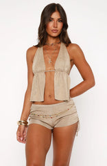 Hidden Gem Knit Booty Shorts Gold