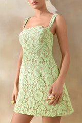 Orelisse | Green Lace Square-Neck Mini Dress