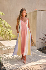 Amalfi Stripe Linen Midi Dress - Multi