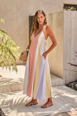 Amalfi Stripe Linen Midi Dress - Multi