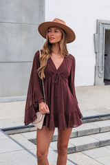 Amara Ruffled Mini Dress - Brown