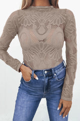 Ash Mauve Mock Neck Fishnet Top
