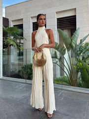 Serena | Women's Halter Neck Pleated Top & Wide Leg Pants Set