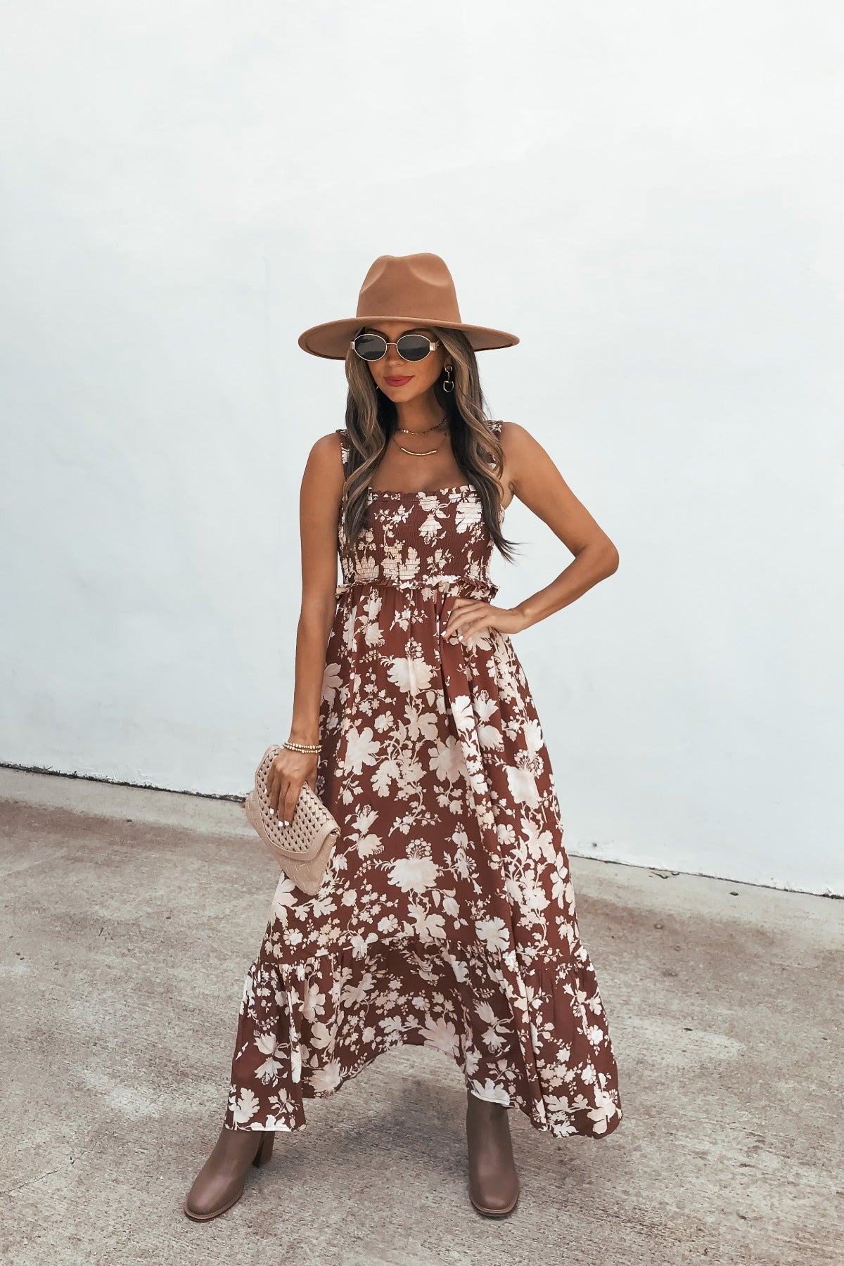 Azalea Floral Maxi Dress - Brown