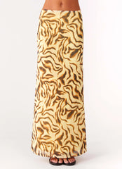 Call Me Low Rise Maxi Skirt - Yellow Zebra