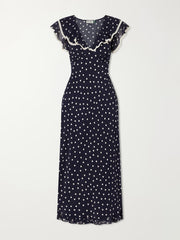 Bethea crochet-trimmed polka-dot crepe midi dress