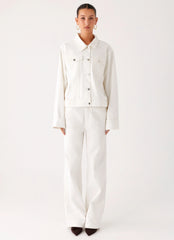 Back Again Oversized Denim Jacket - White