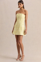 Natalie | Lemon Lace Bandeau Mini Dress