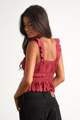 Sanne Rust Red Flutter Sleeve Tank Top