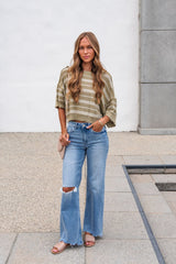 Bellamy Striped Linen Sweater - Olive