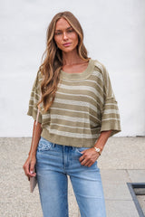Bellamy Striped Linen Sweater - Olive