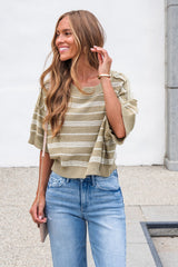 Bellamy Striped Linen Sweater - Olive