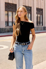 Black Asymmetrical Ribbed Top