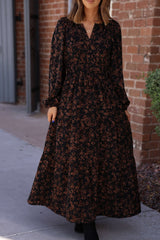 Black Multi Floral Print Tiered Midi Dress