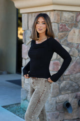 Black Ruched Long Sleeve Top - FINAL SALE