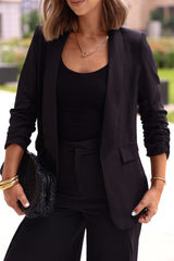 Black Ruched Sleeve Blazer