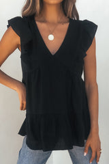 Black Ruffle Sleeve Textured Top- FINAL SALE