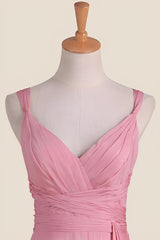 Blush Pink Empire Pleated Chiffon Long Bridesmaid Dress