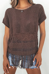 Boho Fringe Sweater - Brown