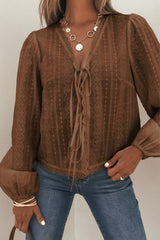 Brown Eyelet Tie Front Top