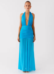 Dilemma Halter Maxi Dress - Turquoise Blue