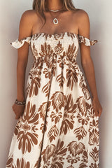 Calista Print Off The Shoulder Maxi Dress - Taupe - FINAL SALE