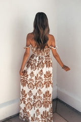 Calista Print Off The Shoulder Maxi Dress - Taupe - FINAL SALE