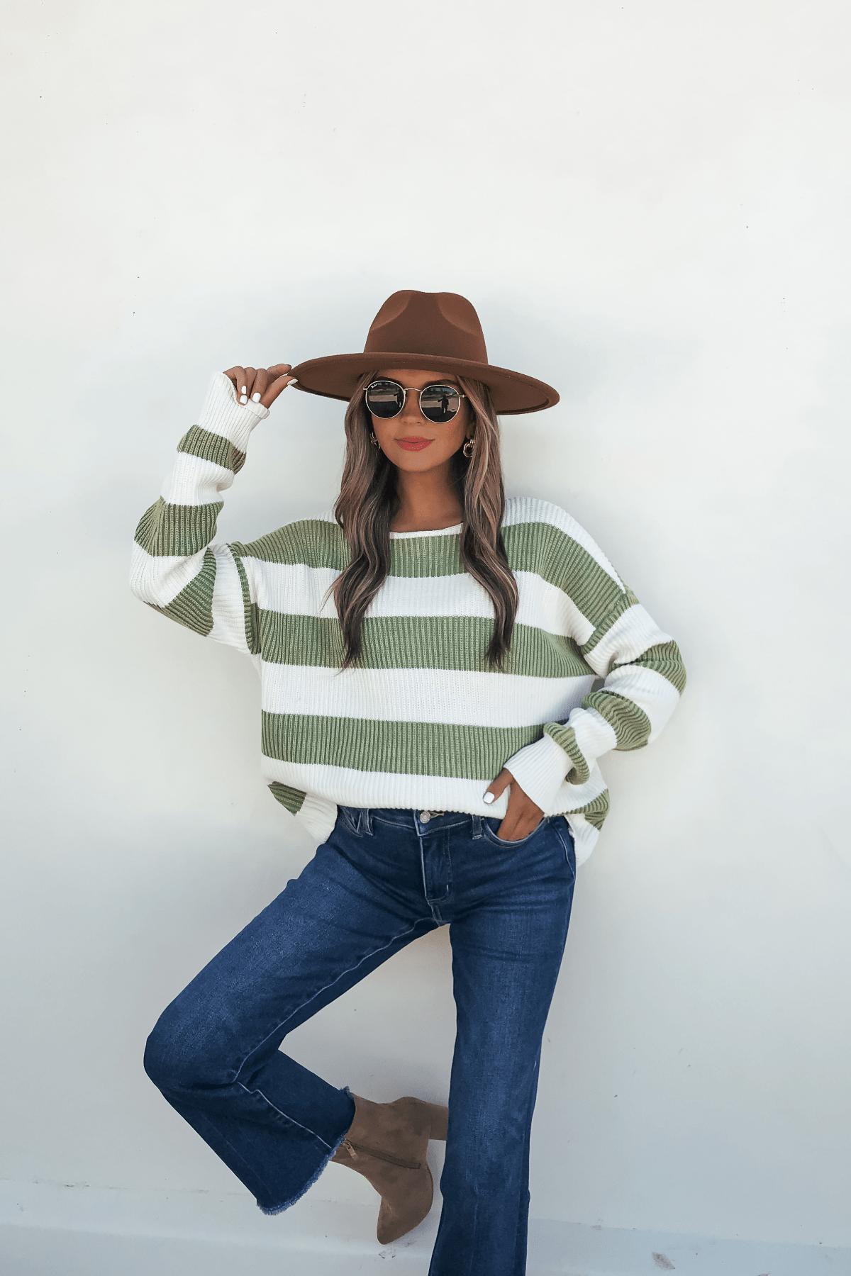 Callahan Green and White Striped Sweater