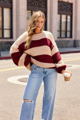 Camel & Wine Striped Sweater