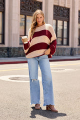 Camel & Wine Striped Sweater