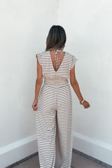Carrie Stripe Wide Leg Jumpsuit - Brown/Cream
