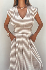 Carrie Stripe Wide Leg Jumpsuit - Brown/Cream