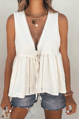 Charming Tie Front Top - Cream-FINAL SALE