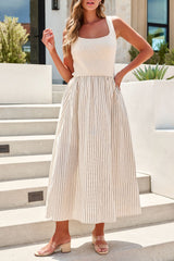 Coastal Lines Striped Midi Dress - Natural