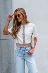 Contrast Button Front Sweater - Cream