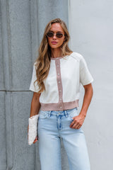 Contrast Button Front Sweater - Cream