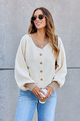 Contrast Ribbed Cardigan - Cream