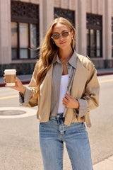 Contrast Striped Shirt Jacket - Camel