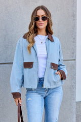 Contrast Trim Jacket - Dusty Blue