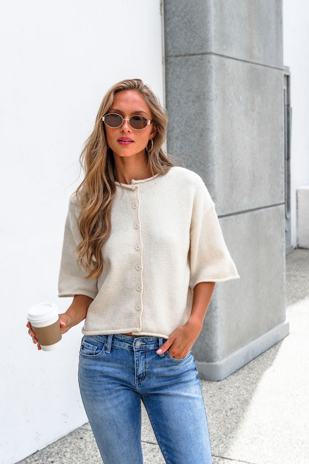 Corbin Button Down Sweater Cardigan - Cream
