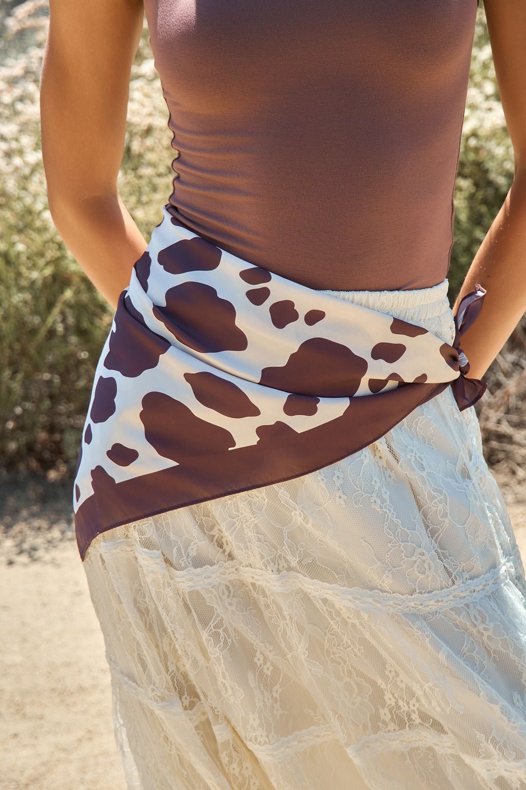 Cow Print Bandana Scarf - Brown