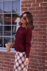Cozy Ribbed Boat Neck Sweater - Burgundy