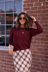 Cozy Ribbed Boat Neck Sweater - Burgundy
