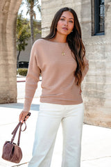 Cozy Ribbed Boat Neck Sweater - Camel