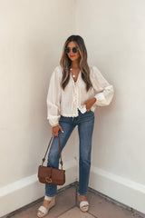 Cream Eyelet Tie Front Top